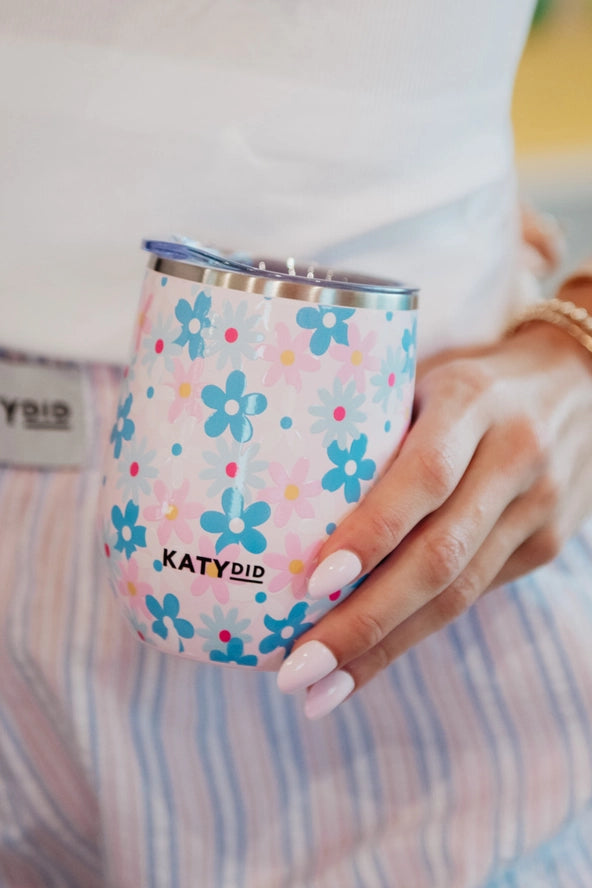 PRE-ORDER Dainty Florals Wine Tumbler with Lid