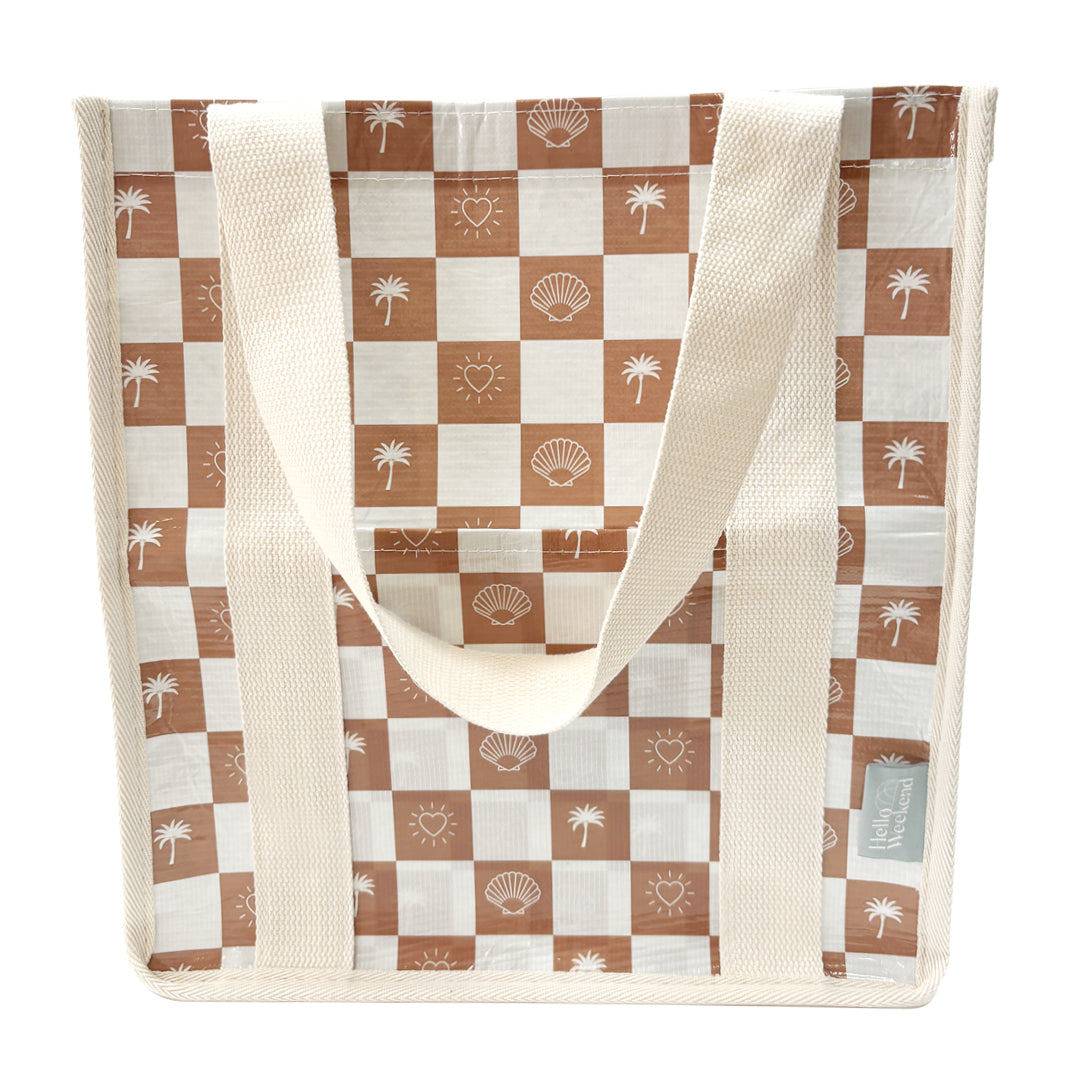 Hello Weekend Neutral Palm Trees, Hearts & Shells - Daily Market Tote Bag with Pocket