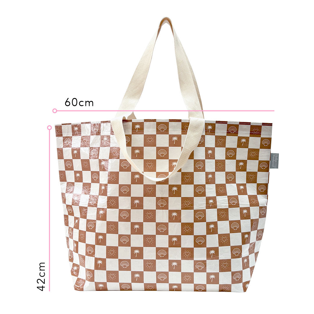 Hello Weekend Neutral Palm Trees, Hearts & Shells - Weekender Tote Bag with Pocket