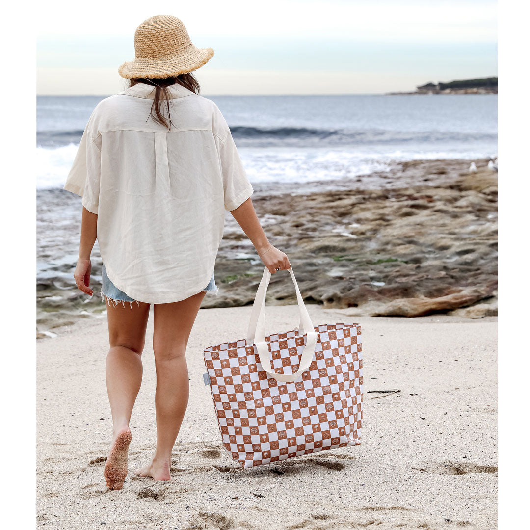 Hello Weekend Neutral Palm Trees, Hearts & Shells - Weekender Tote Bag with Pocket