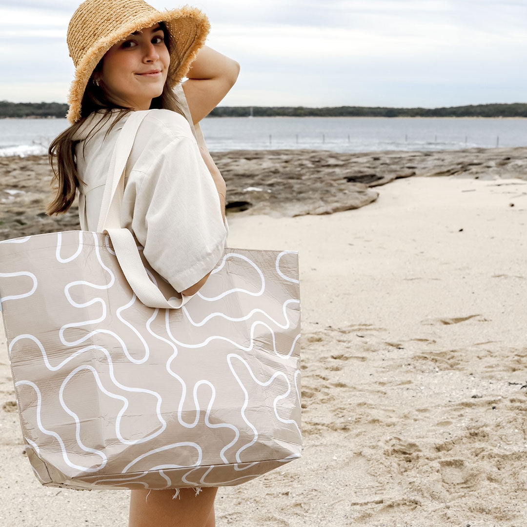 Hello Weekend Neutral Beige & Blush - Weekender Tote Bag with pocket