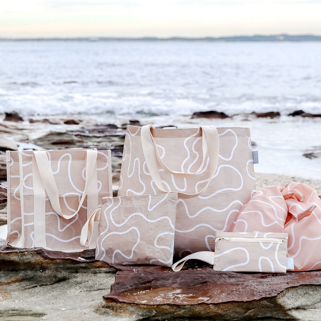 Hello Weekend Neutral Beige & Blush - Weekender Tote Bag with pocket