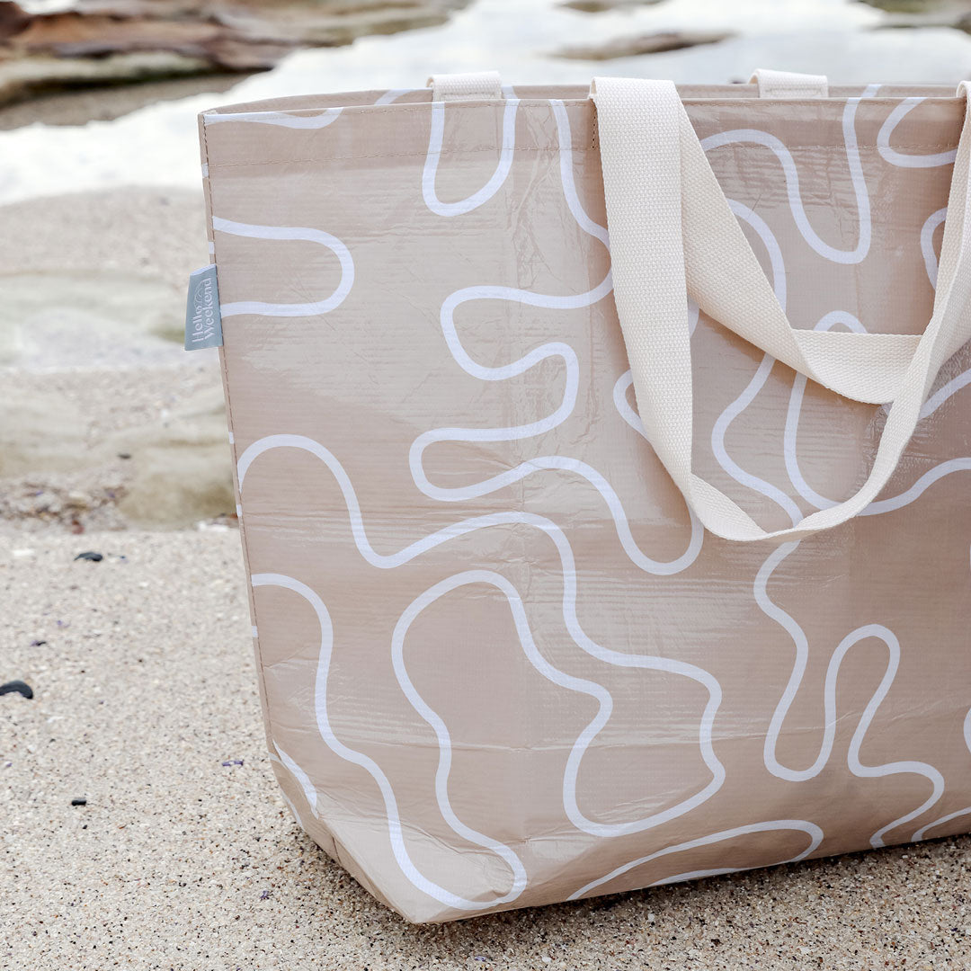 Hello Weekend Neutral Beige & Blush - Weekender Tote Bag with pocket