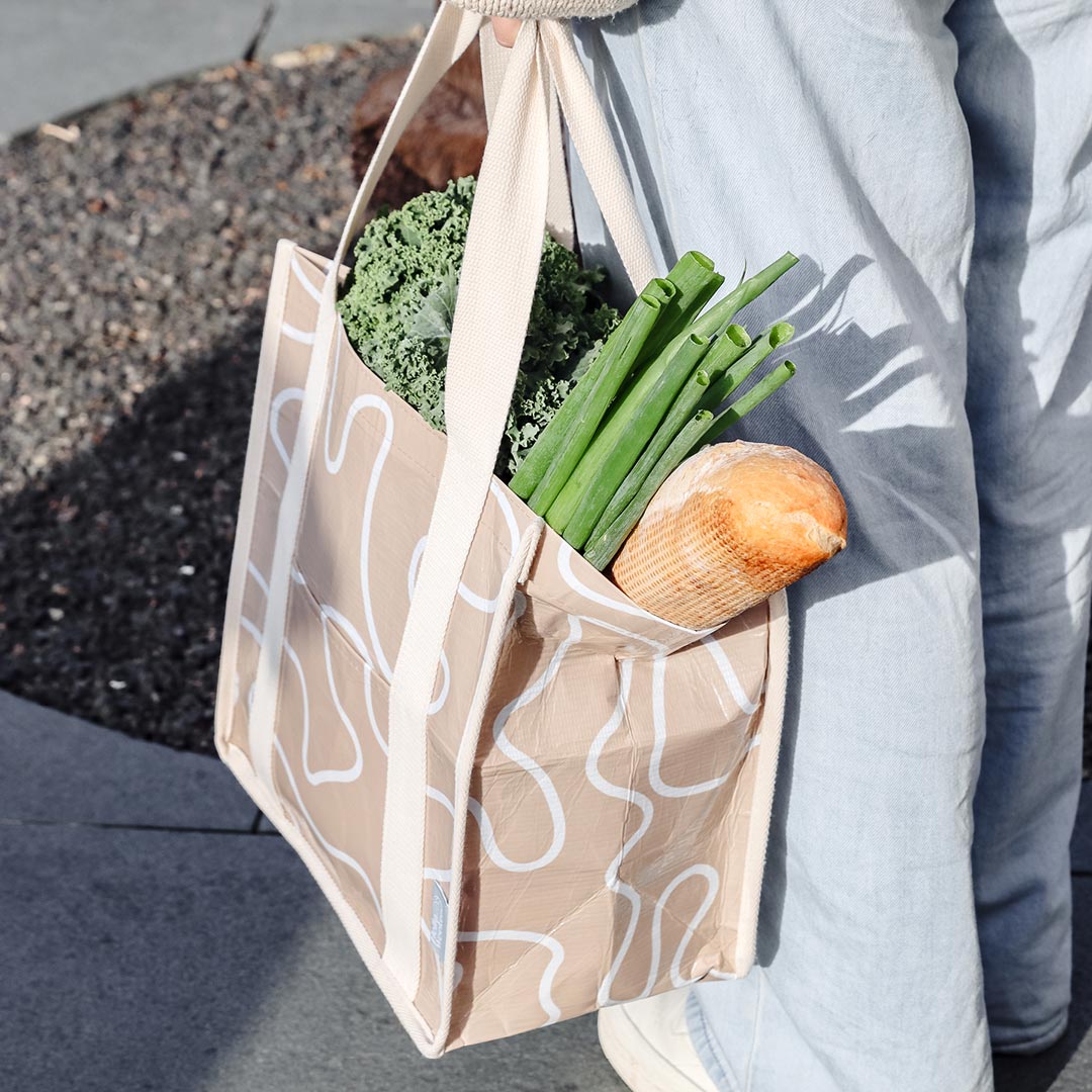 Neutral Beige & Blush - Daily Market Tote with Pocket