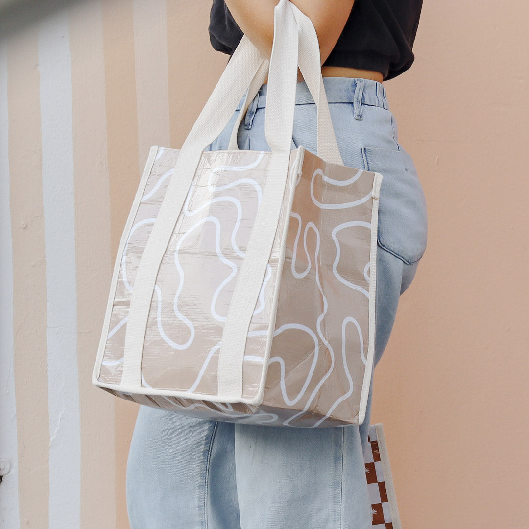 Neutral Beige & Blush - Daily Market Tote with Pocket