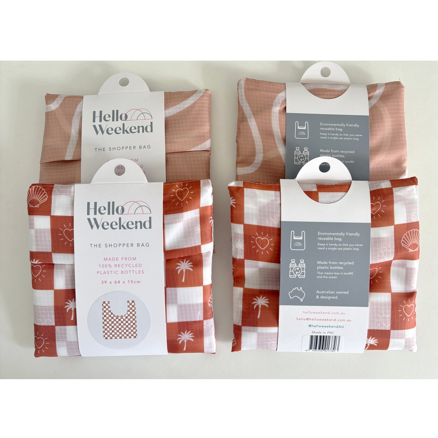 Hello Weekend Neutral Palm Trees, hearts & Shells - Foldable Shopper Bag