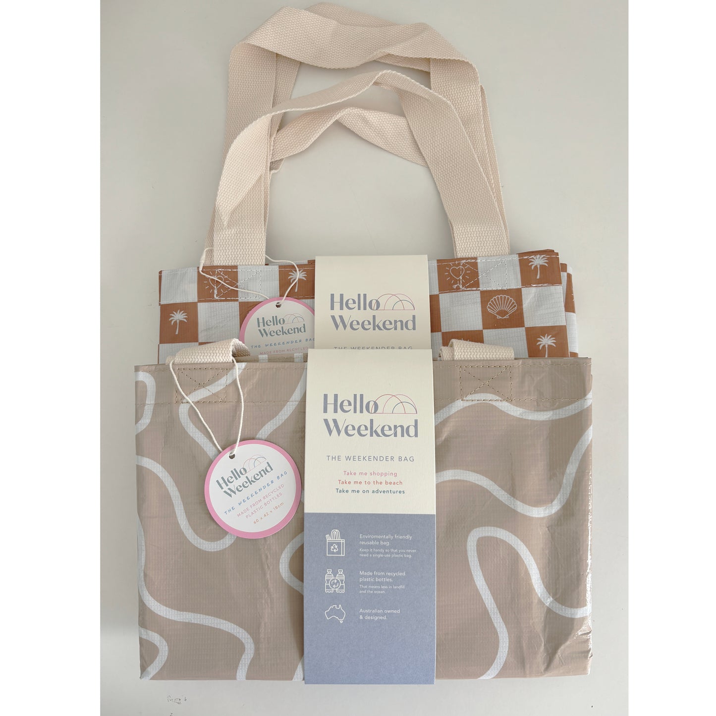 Hello Weekend Neutral Beige & Blush - Weekender Tote Bag with pocket