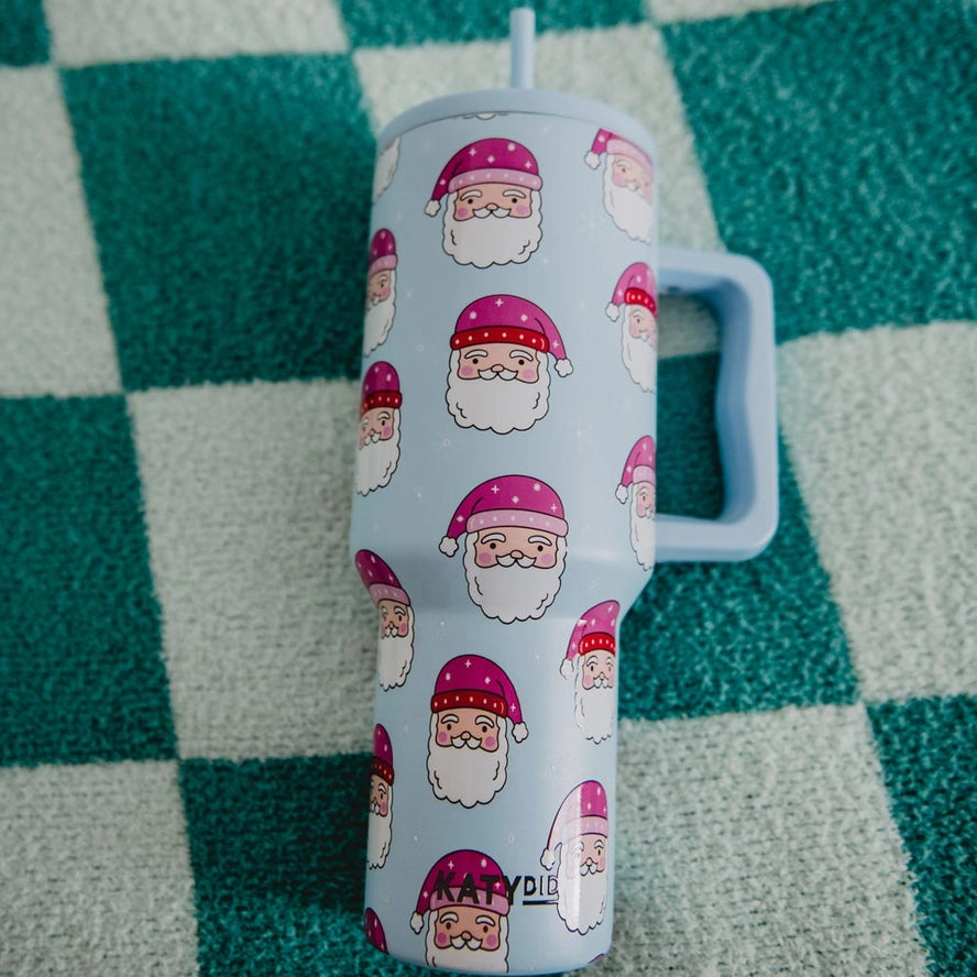 Pink Santa Hats Christmas Blue Tumbler