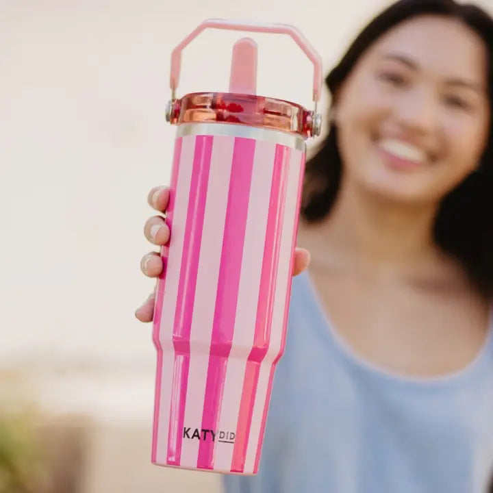 PRE-ORDER Pink and Hot Pink Striped Cabana Tumbler