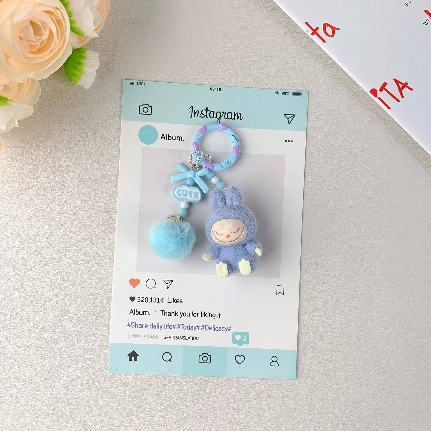 Labubu Hot-Selling Cute Keychain for Girls,Car Key Accessory: Blue