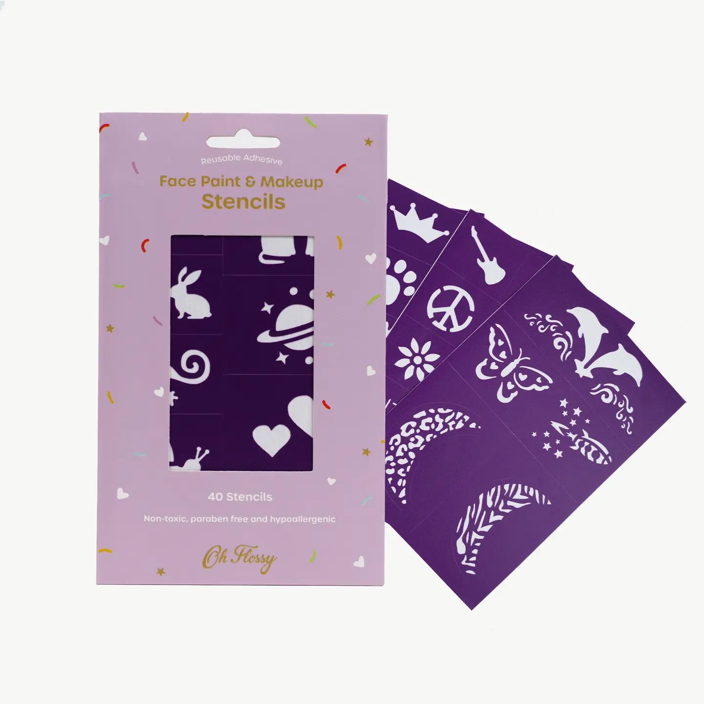Oh Flossy Reusable Adhesive Face Paint & Makeup Stencils - Purple