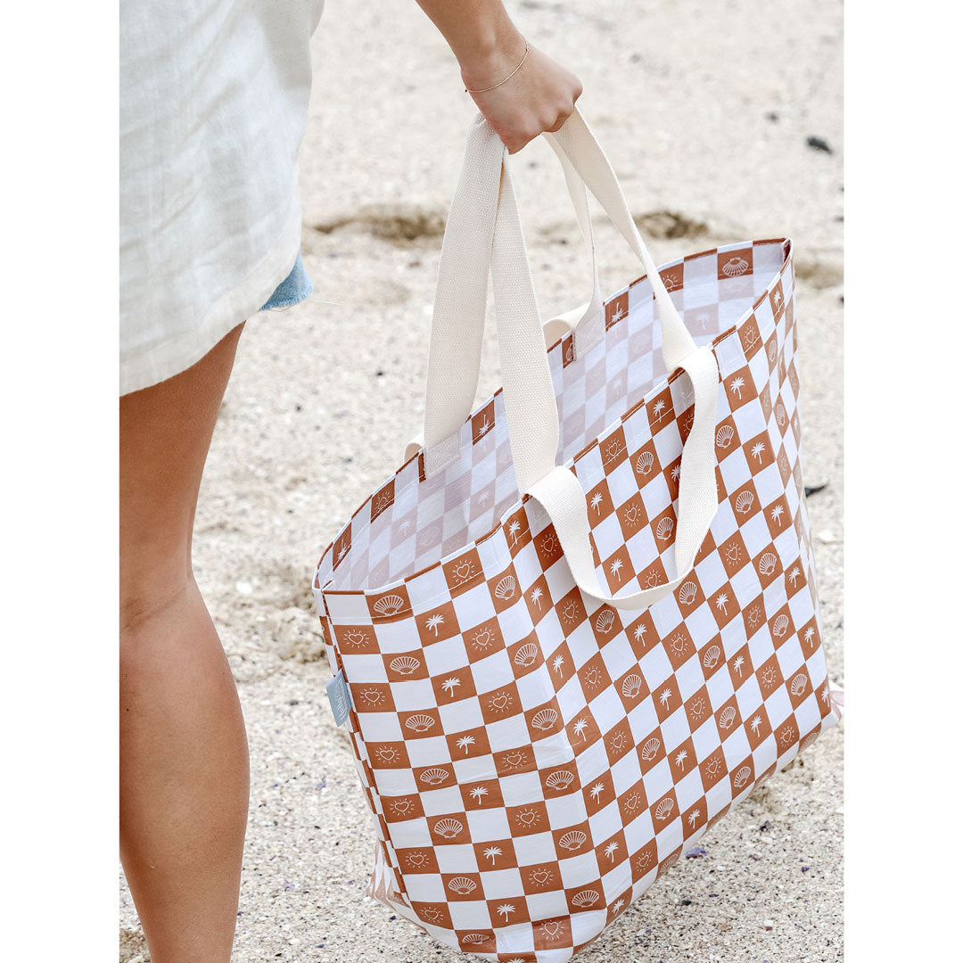 Hello Weekend Neutral Palm Trees, Hearts & Shells - Weekender Tote Bag with Pocket