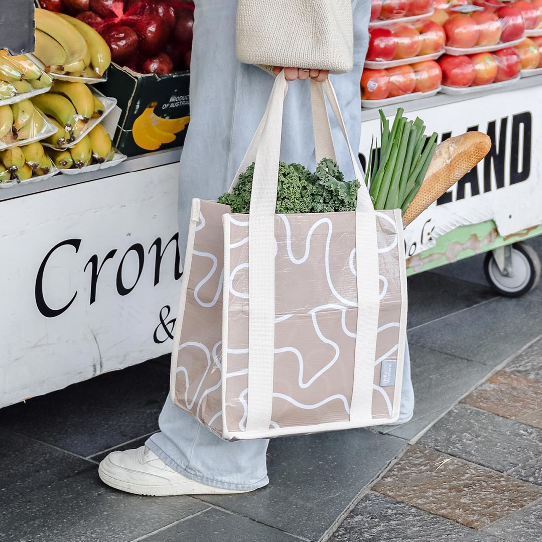 Neutral Beige & Blush - Daily Market Tote with Pocket