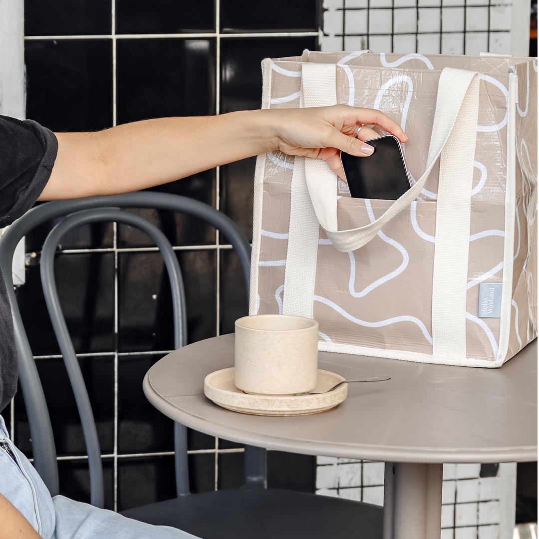 Neutral Beige & Blush - Daily Market Tote with Pocket
