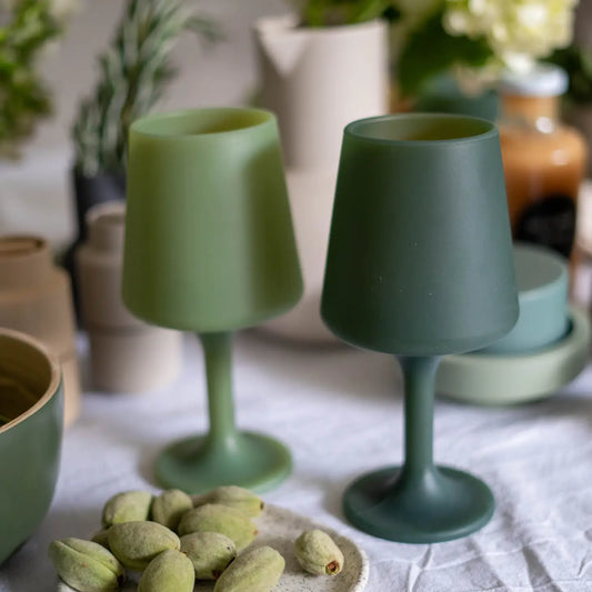 Silicone Unbreakable Wine Glasses - Pack of Two - Sage and Olive