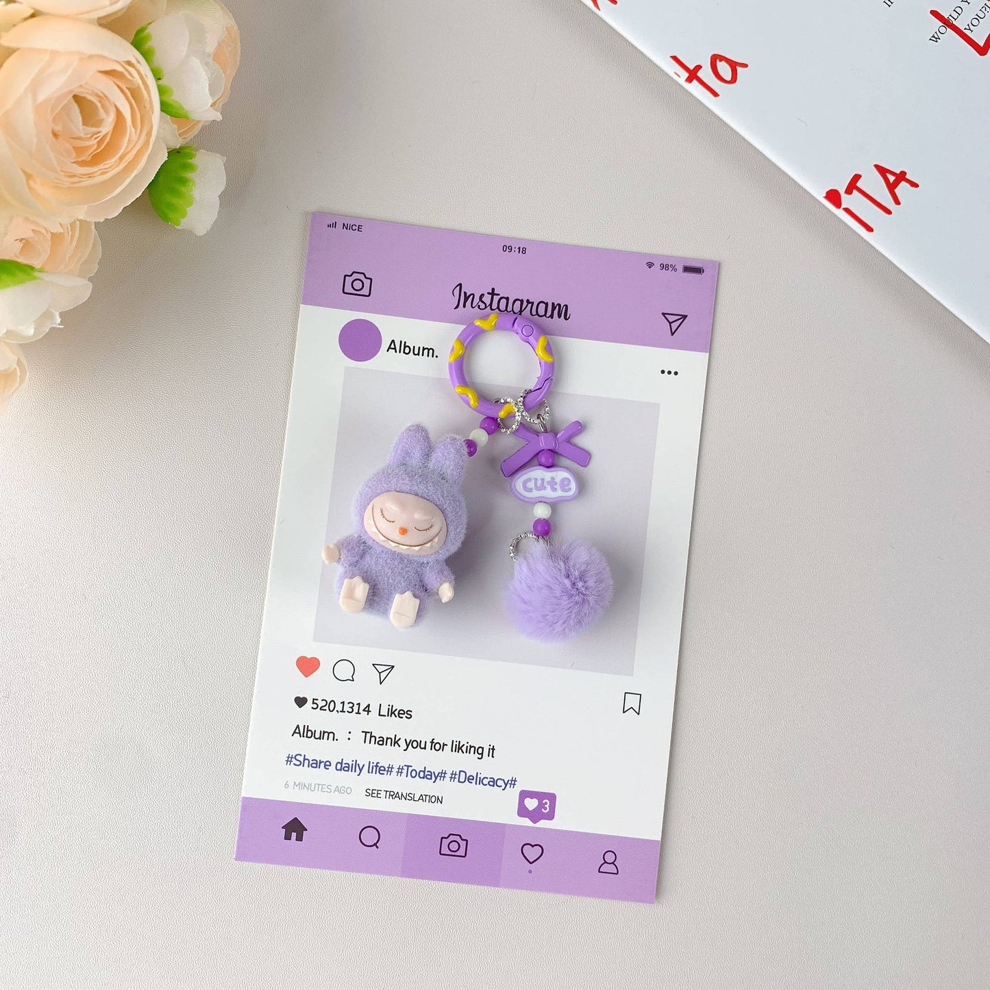 Labubu Hot-Selling Cute Keychain for Girls,Car Key Accessory: Pink