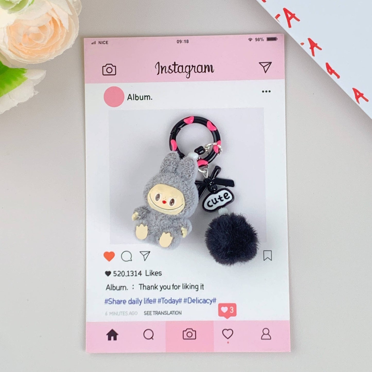 Labubu Hot-Selling Cute Keychain for Girls,Car Key Accessory: Pink