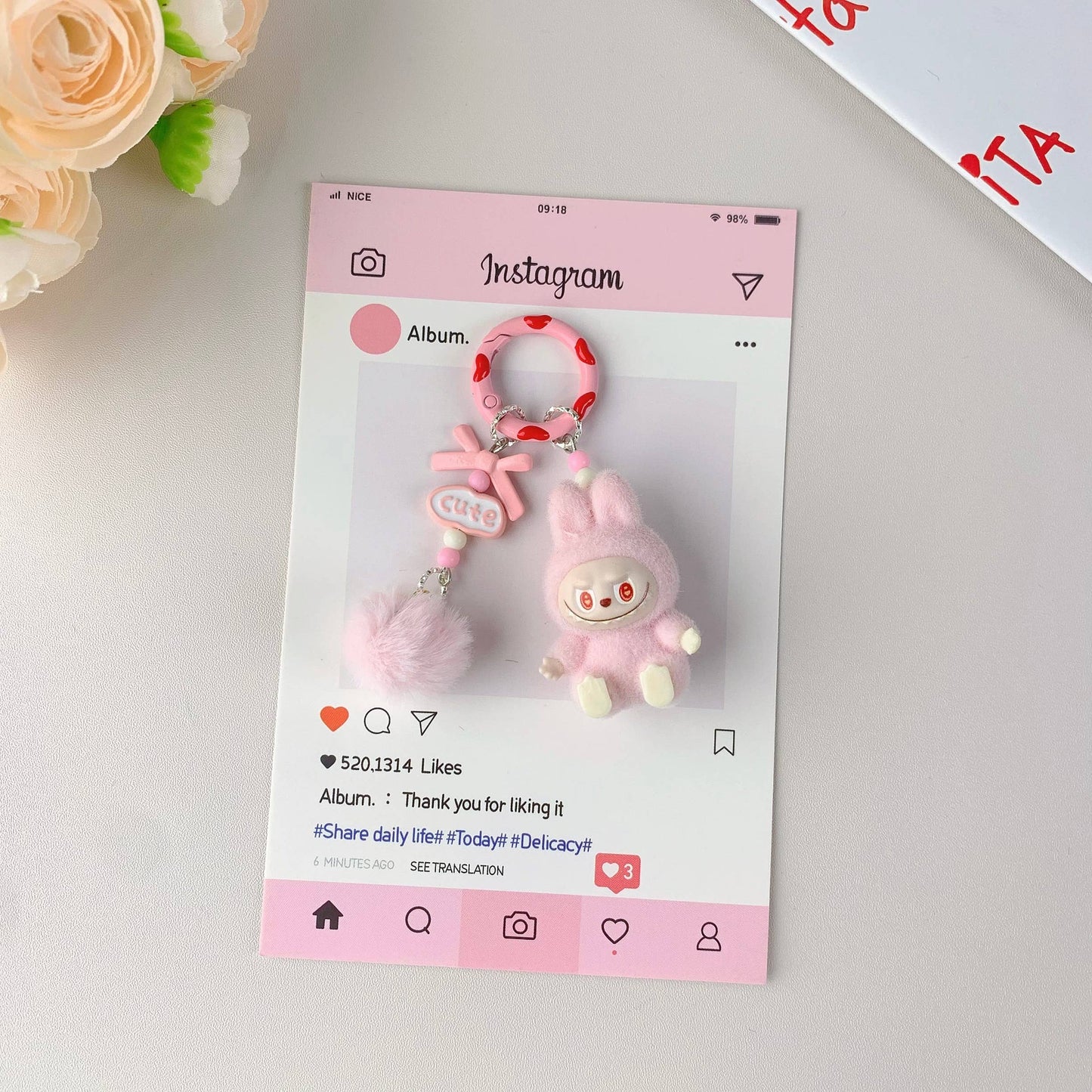 Labubu Hot-Selling Cute Keychain for Girls,Car Key Accessory: Pink